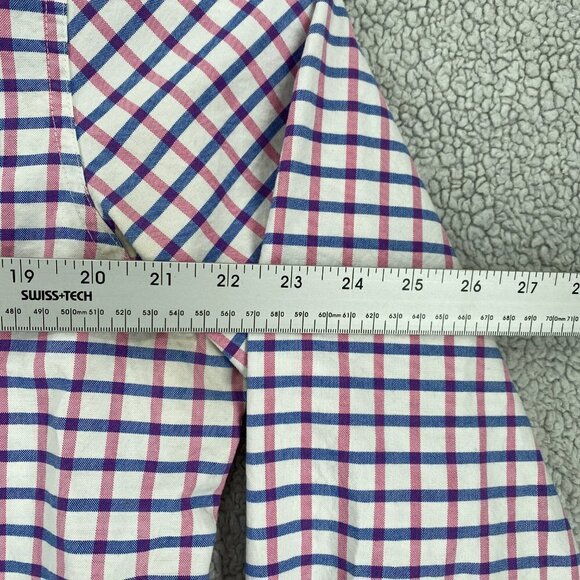 Chaps Shirt Men's Large Dark Pink Blue Plaid Long Sleeve Stretch Oxford Office - Picture 6 of 11